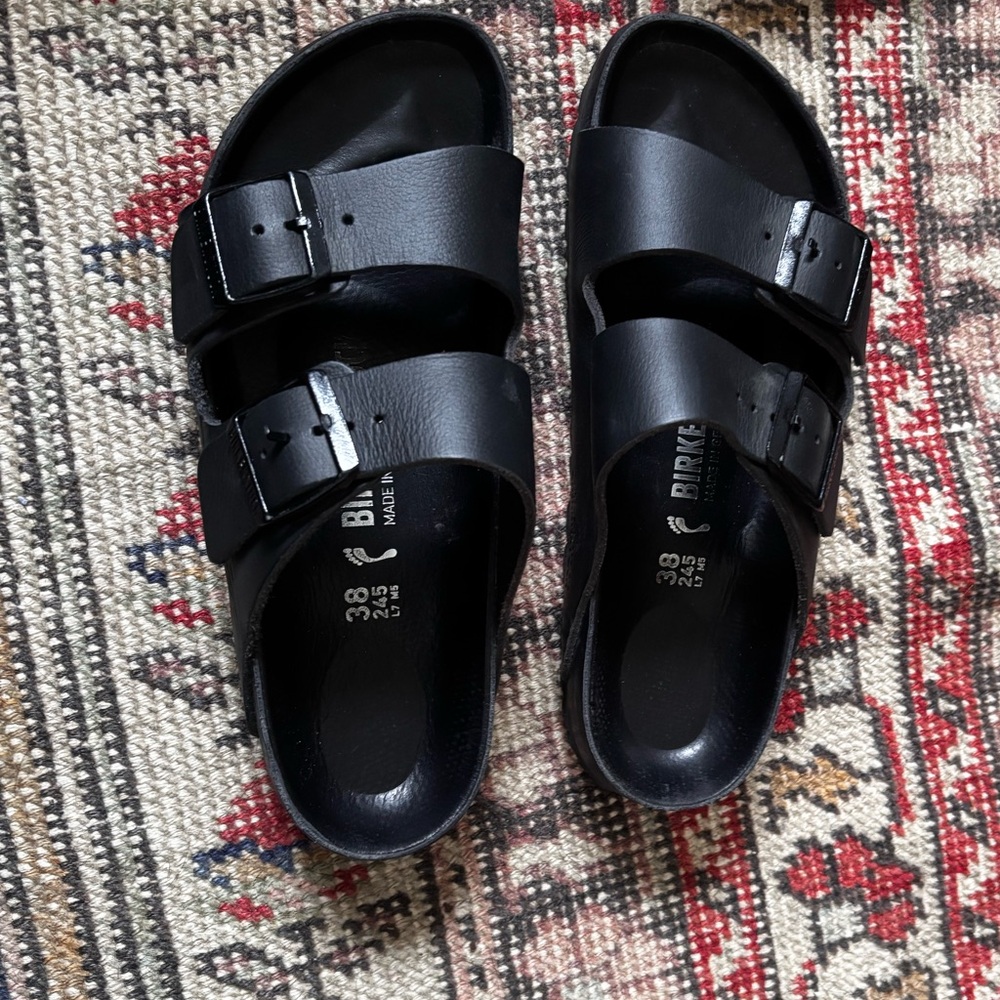 Birkenstock sz 38 (7/7.5) Arizona Exquisite Black Leather Sandals